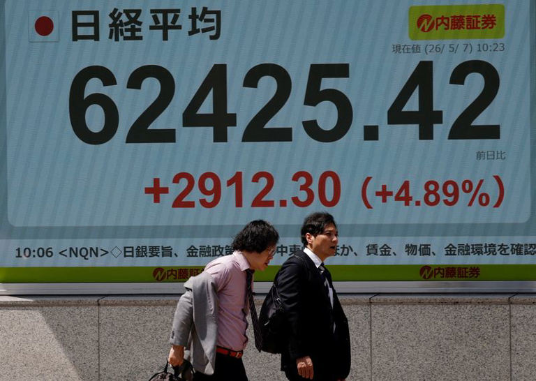 japan's nikkei surges past 62,000 in record rally