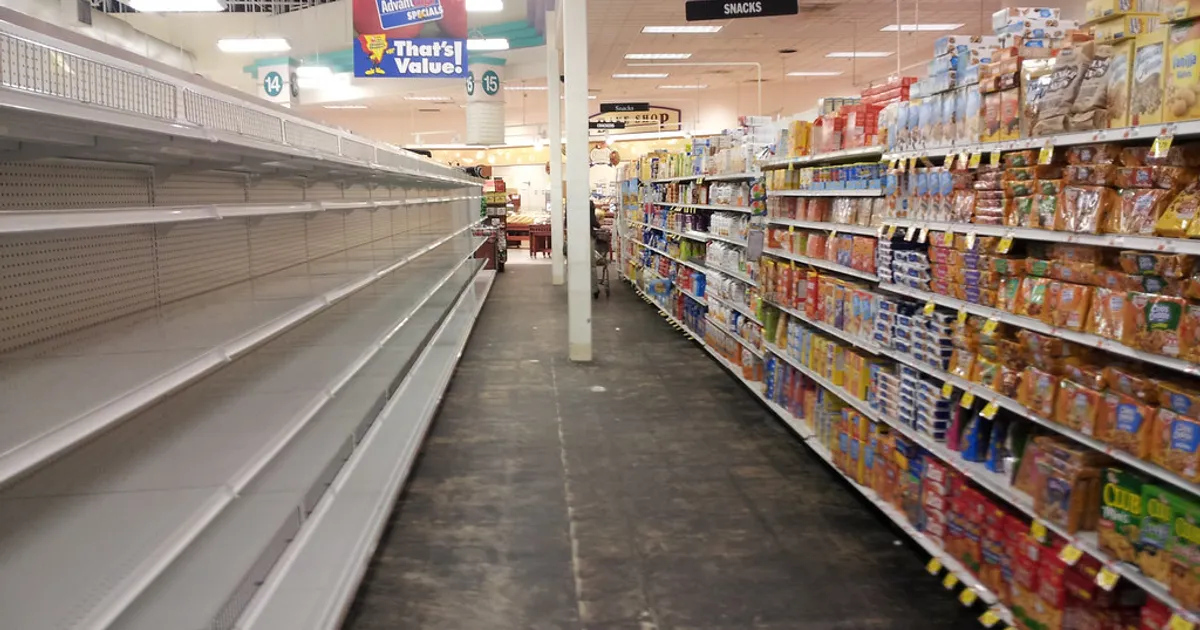 Empty shelves at a grocery store