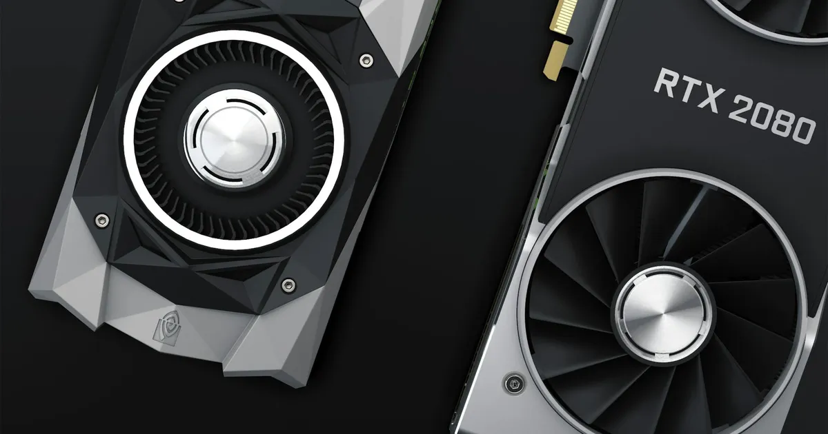 Close-up of two high-performance RTX 2080 graphics cards showcasing their sleek design and cooling fans.