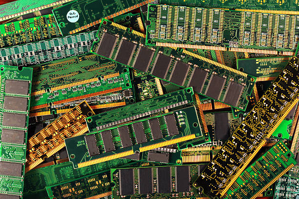 computer memory modules as background. dimm simm sdram ddr chips on boards.