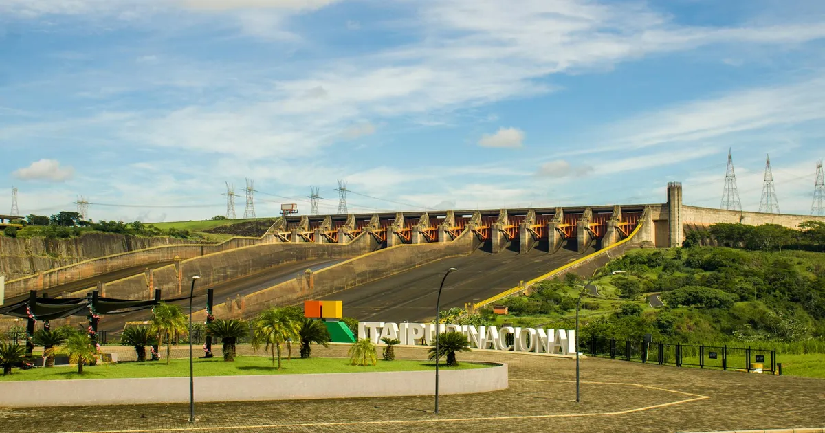Vibrant view of the Itaipu Dam showcasing renewable energy infrastructure across Brazil and Paraguay.