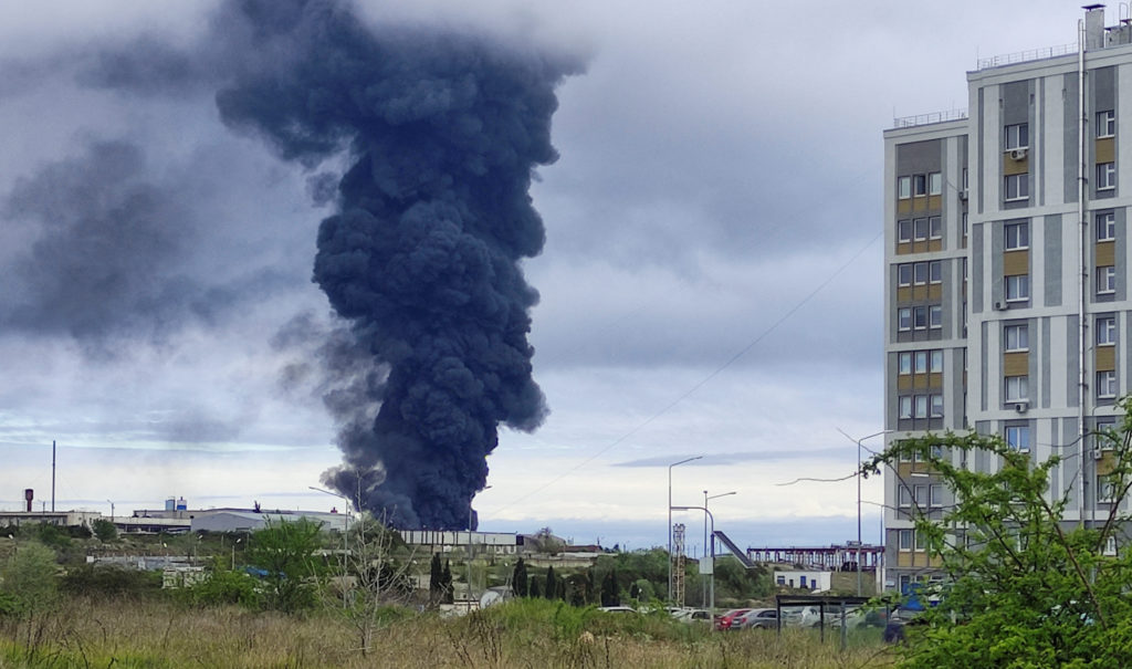 fuel tank ablaze in sevastopol