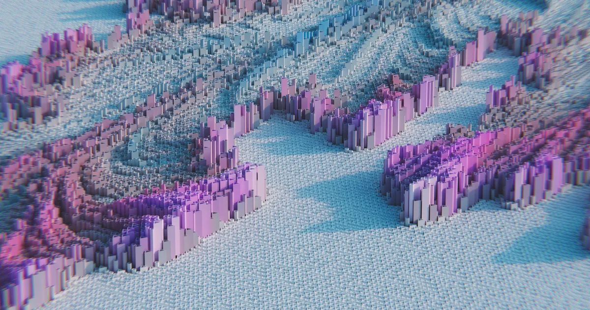 3D abstract geometric pattern featuring pastel pink and purple blocks, creating a modern visual effect.