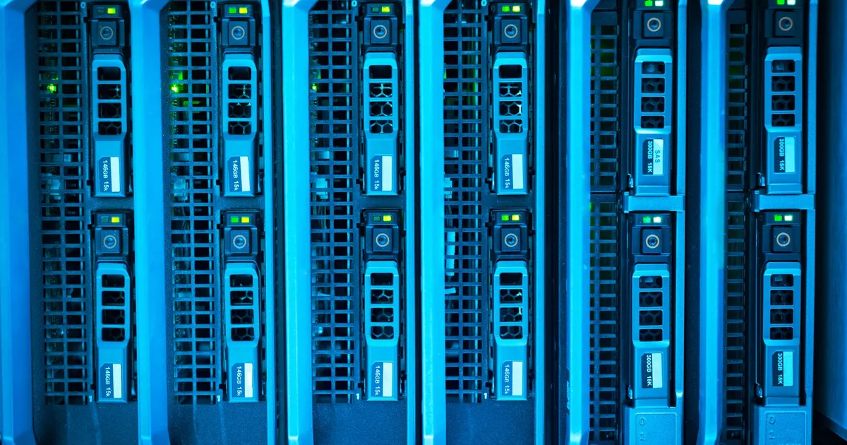 Detailed image of illuminated server racks showcasing modern technology infrastructure.