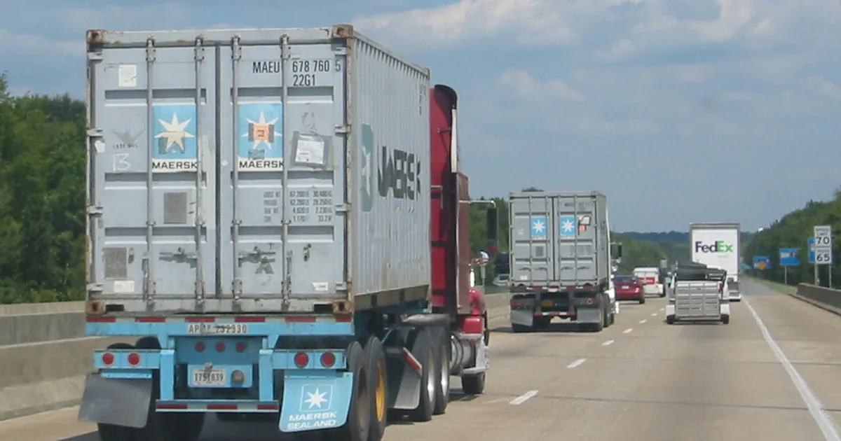 Container trucks on an American highway