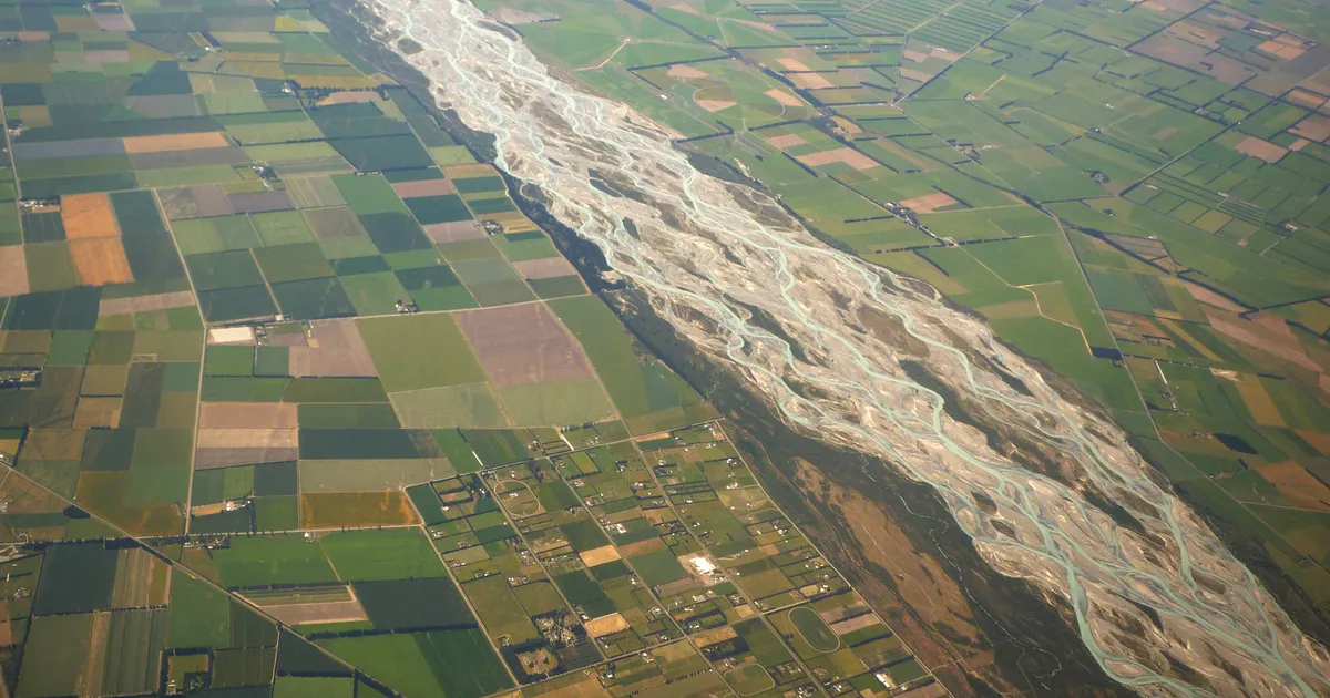 Rakaia River NZ aerial closer