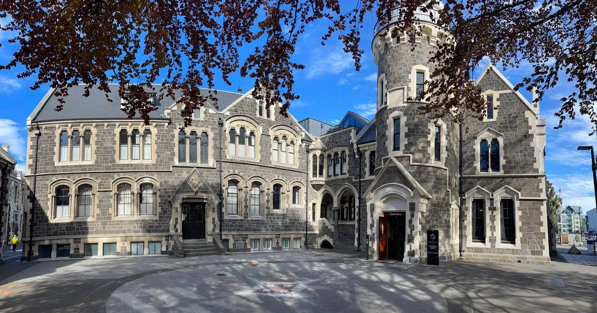 Stunning architectural view of the Christchurch Arts Centre, a historic landmark in New Zealand.