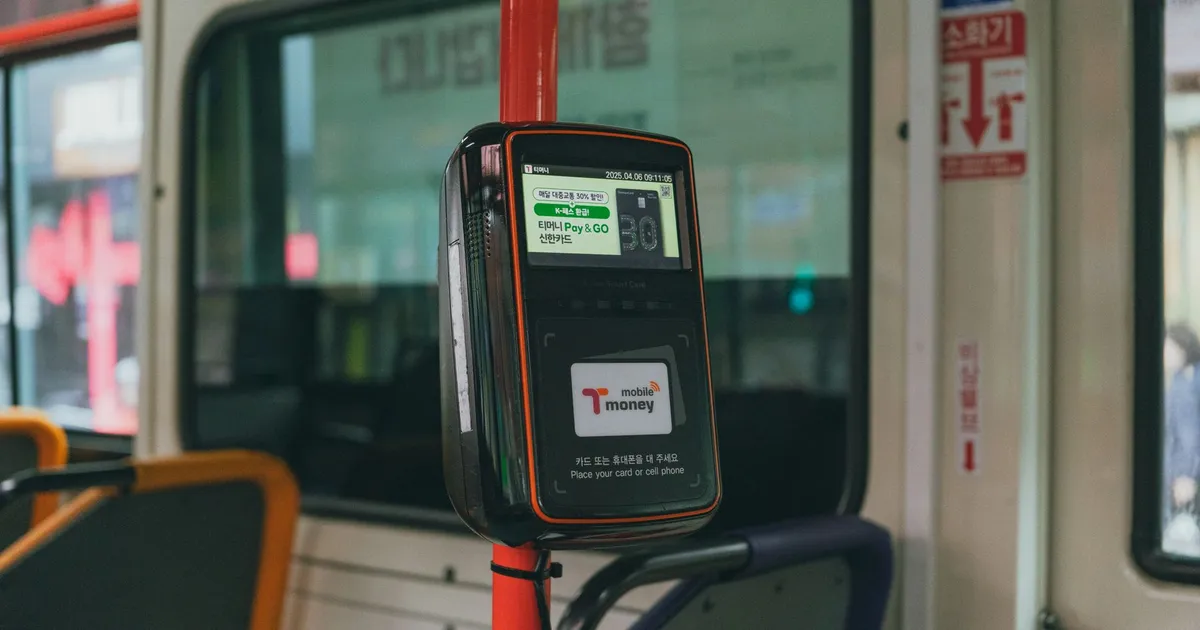 Card reader on a Seoul bus for convenient digital payments during city travel.